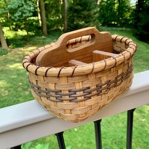 Handwoven 2007 Picnic Basket for Utensils and Napkins Wooden Handle Signed